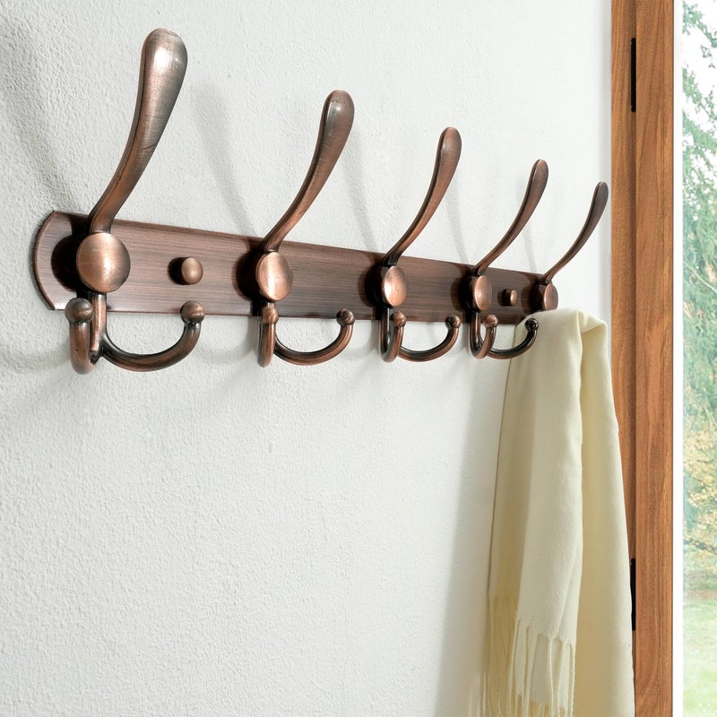 Dseap Wall Mounted Coat Rack - 5 Tri Hooks, Heavy Duty, Stainless Steel, Metal Coat Hook Rail for Coat Hat Towel Purse Robes Mudroom Bathroom Entryway (Antique Copper, 2 Packs) - Image 5